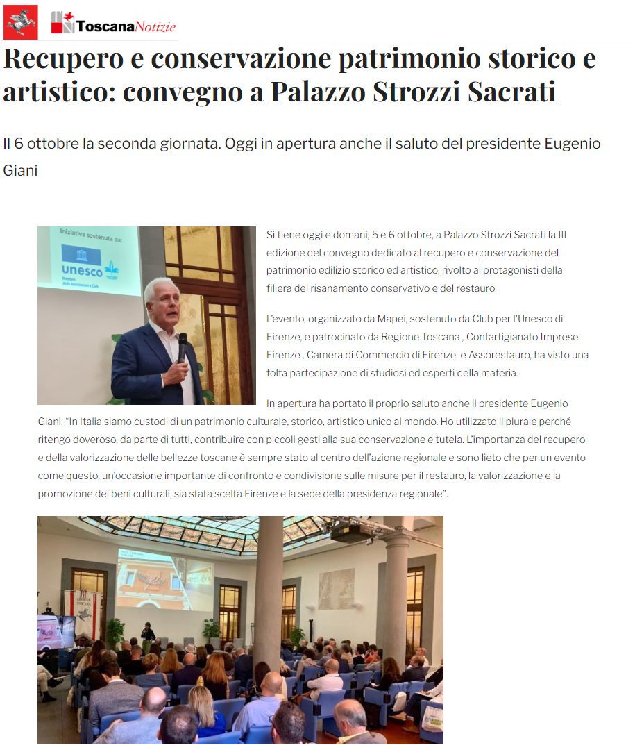 CentroUNESCOFirenze (@centrounescofi) on Twitter photo Grazie a #mapei a <a href="/EugenioGiani/">Eugenio Giani</a> <a href="/regionetoscana/">Regione Toscana</a> per ospitalià e a <a href="/confirenze/">Confartigianato Fi.</a> #assorestauro per l'invito a raccontare l'esperienza del <a href="/CentroUNESCOFI/">CentroUNESCOFirenze</a> insieme a <a href="/FIworldheritage/">FirenzeWorldHeritage</a> con studenti scuole superiori e <a href="/SUFlorence/">syracuseuflorence</a> #mapeiperilrestauro #mapei
toscana-notizie.it/web/toscana-no… Grazie a #mapei a <a href="/EugenioGiani/">Eugenio Giani</a> <a href="/regionetoscana/">Regione Toscana</a> per ospitalià e a <a href="/confirenze/">Confartigianato Fi.</a> #assorestauro per l'invito a raccontare l'esperienza del <a href="/CentroUNESCOFI/">CentroUNESCOFirenze</a> insieme a <a href="/FIworldheritage/">FirenzeWorldHeritage</a> con studenti scuole superiori e <a href="/SUFlorence/">syracuseuflorence</a> #mapeiperilrestauro #mapei
toscana-notizie.it/web/toscana-no…