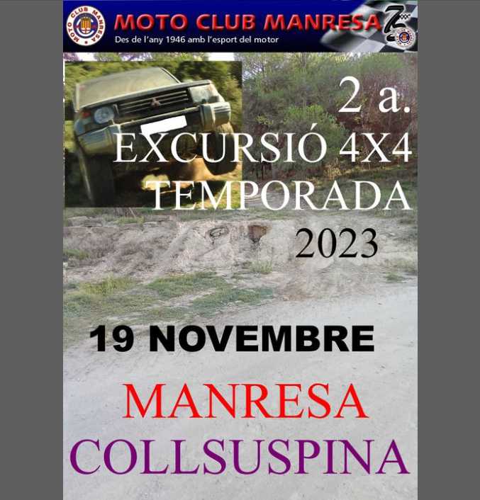 MotoclubManresa's tweet photo. La propera excursió 4x4 del grup de Moto Club Manresa es farà el 19 de novembre de 2023 i anirà de Manresa a Collsuspina. Animeu-vos, us esperem!! https://t.co/vWFPZDPVKQ