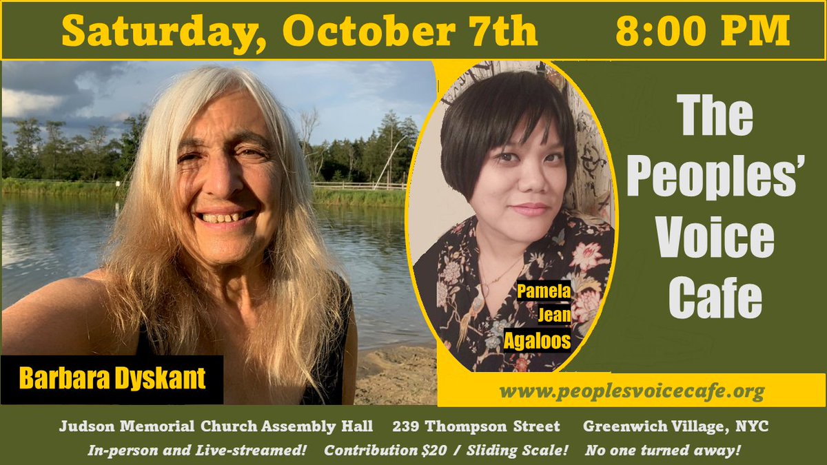 oledudeworld's tweet image. Check out my talented friends, Barbara and Pamela, at The Peoples' Voice Cafe this Saturday night, 10/7!  You can attend in-person or live-stream!  More info at peoplesvoicecafe.org -- including my interviews with each of these artists. Celebrate Indigenous Peoples Day!