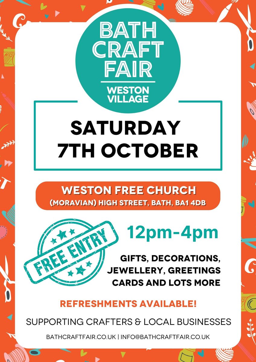 BathCraftFair's tweet photo. The countdown is on! We’ll have lots of lovely traders and refreshments including bacon rolls. Support your local crafters and shop small ahead of the festive season!

#bathcraftfair #shopsmall #supportlocal #bathbusiness #westonvillage https://t.co/XDKObJQkL4