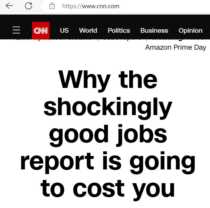 There are real reasons why coming out of pandemic inflation, Americans aren’t still all sunshine and roses on the economy. But the fact that this is the CNN homepage right now, and this is just typical coverage of the Biden economy, is a major part of it.