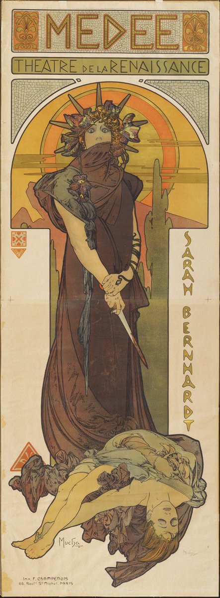 #ClassicsTober23 Day Six: Medea Medée (Poster for a performance by Sarah Bernhardt at the Théâtre de la Renaissance, Paris) by Alphonse Mucha (1898)