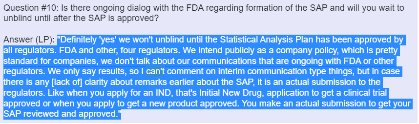 hoffmann6383's tweet photo. $NWBO

A few comments on why we have an ECA, per Dr. Liau. 

37 minute mark.

https://t.co/rlPCkAlWc0

Dr. Musella: Can you compare the OS of those who did not get the vaccine upfront to those that got placebo and did not crossover?

Dr. Liau: There were few very few of them left. If you looked at the data, 99 patients were in that placebo group. If you exclude the few that actually dropped out, there is 93. 64 of them crossed over. We only had a group of 29. Of those 29, many of them actually passed away before crossover or were to sick to crossover. The numbers were not sufficient to make that comparison.

Dr. Musella: If you did make that comparison people would have probably criticized you for using such small numbers.

Dr. Liau: Right.

Remember, the FDA required the crossover which led to the need for an ECA. See the Dr. Liau interview at 7:58 mark: https://t.co/p3Y2kE5lDS

Also, remember that 72.2% of oncology approvals in 2020 were based on historical, external or other controls. [1] See Image 1. 

Recall, Linda Powers stated the Statistical Analysis Plan would not be unblinded until all 4 regulators approved of said plan. See Image 2.

Lastly, the MHRA approved the Pediatric Investigation Plan using the same trial design as the P3 DCVax-L trial. See Image 3. 

What does this all mean?  

I have zero concerns with the use of an ECA and apparently the regulators have the same level of concern, zero. 

[1] https://t.co/DYP9PzVVr0