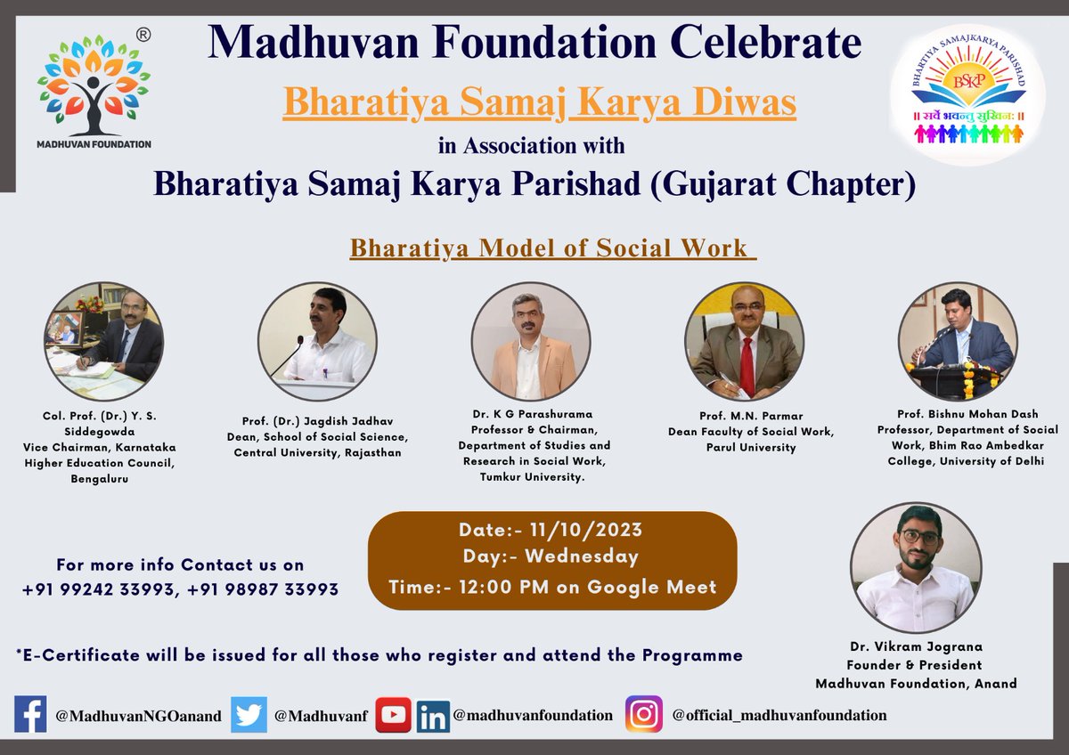 MadhuvanF's tweet photo. Madhuvan Foundation is going to Celebrate Bharatiya Samaj Karya Diwas in Association with Bharatiya Samaj Karya Parishad (Gujarat Chapter).
Date:-11/10/2023
Day:- Wednesday
Time:- 12:00 PM Onwards

 Registration Link:- https://t.co/m63ZFhDUX4 https://t.co/HYZr84OoVn