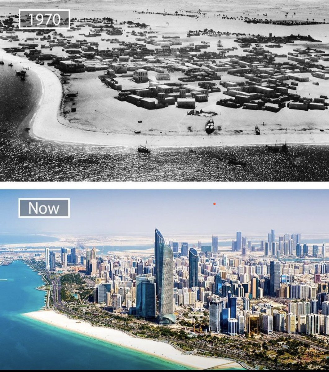 Abu Dhabi in 60 years- cause first photo was take on 1963 according to a fact check done by LinkedIn users. 
Incredible #AbuDhabi #UAE #urbangrowth #Sustainability