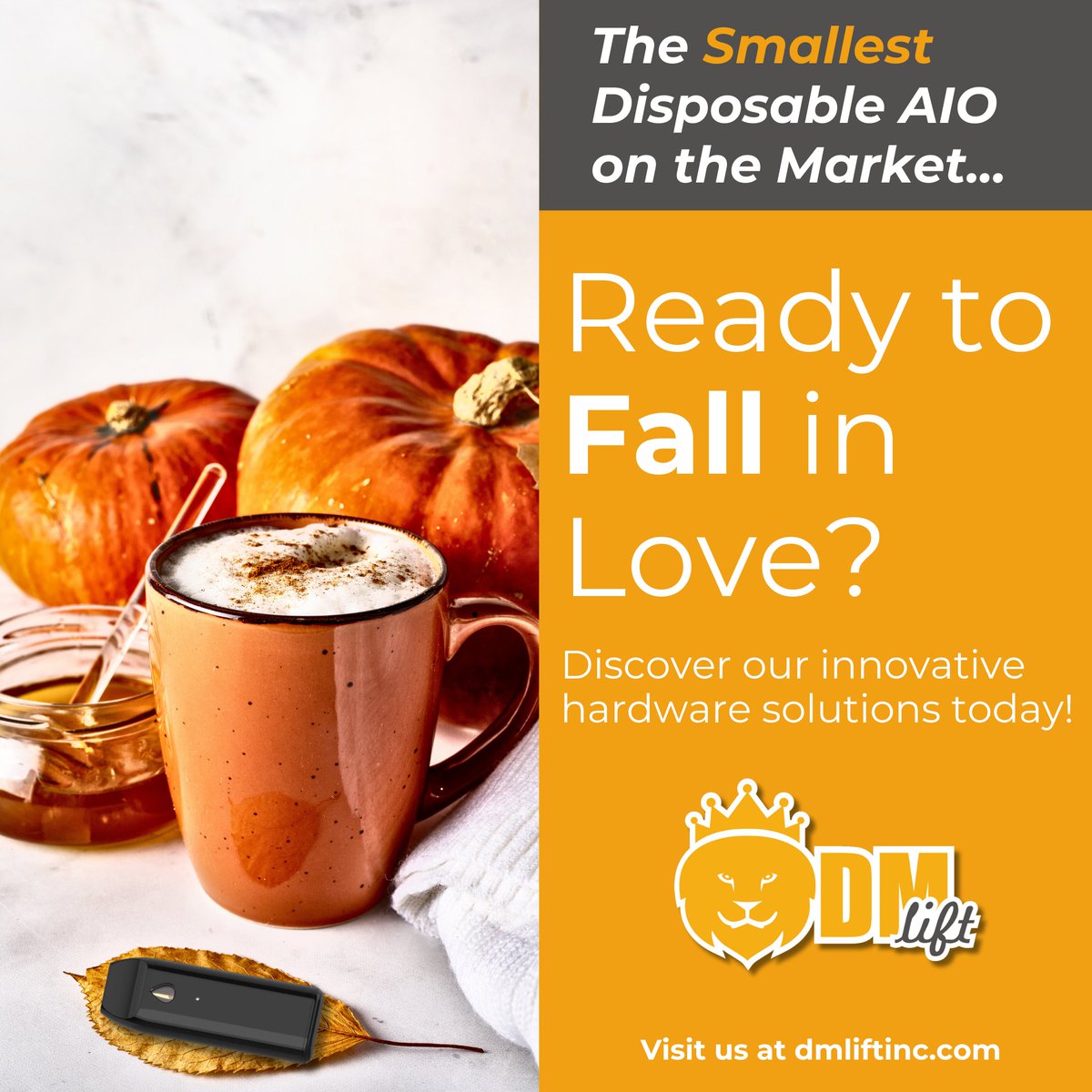 DMLift_inc's tweet photo. With Croptober in full swing, we've got the perfect device for #CannabisBusinesses to use.
Click the link to discover the magic of this small wonder! https://t.co/tXjtnfzL8i
#dmlift #CannabisIndustry #Cannabis #B2B #DisposableVape #AIO #SamplePod #Croptober #420fam #WhiteLabel https://t.co/RteMoocjzn
