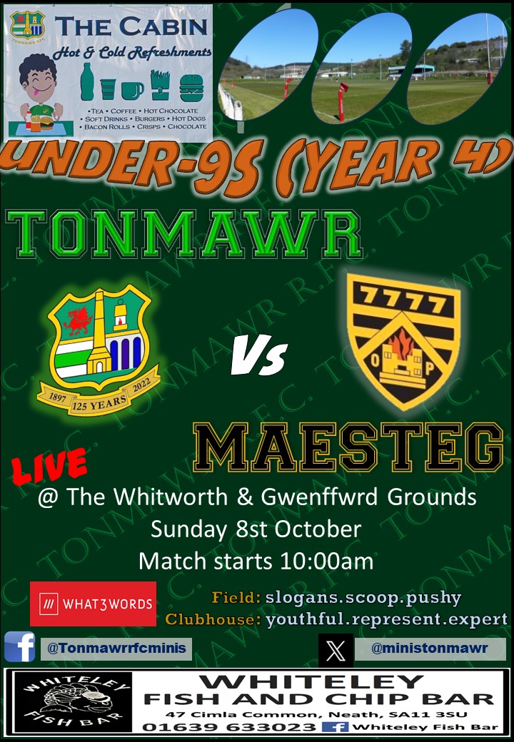 tonmawr_rugby's tweet photo. Our #TonmawrU9s squad are in action this Sunday against Maesteg Under-9s.

They're also looking for new players to join them, with both Boys and Girls are welcome.

Interested then why not get in touch with Rhys or Ross.
#RugbyFriendlyFun https://t.co/KqwQXS78R6