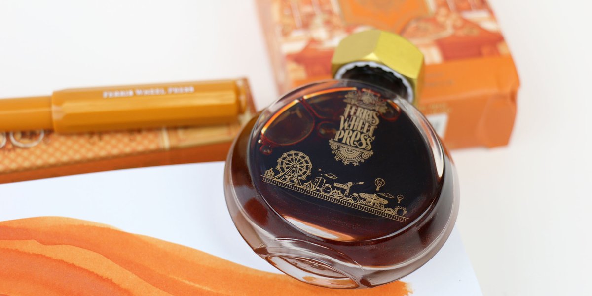 PenChalet's tweet photo. If you preordered your Ferris Wheel Press Hearty Harvest ink and Carousel fountain pen, they're on their way! If not...make it happen. https://t.co/9fjPCAocdw #newink #newpen #ferriswheelpress #penchalet #fountainpen #fountainpenink #halloween #orangeink #orangepen https://t.co/F8WhTOrziY