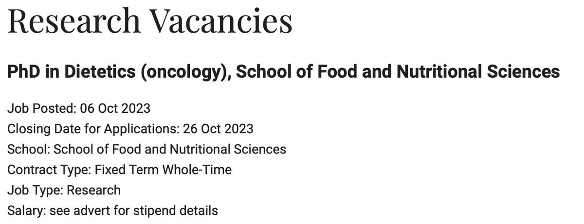 Seeking a registered dietitian interested in pursuing a PhD at @fnsucc in oncology dietetics. Working on clinical trials in cachexia & sarcopenia. 3 year tax free stipend & fees covered. Please see more details at bit.ly/3ZINCbg