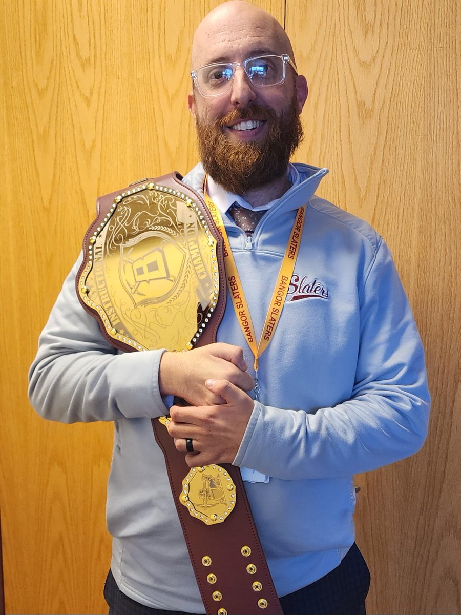 Mr. Krohn is showing off the new Instructional Championship Belt! #SlaterNation