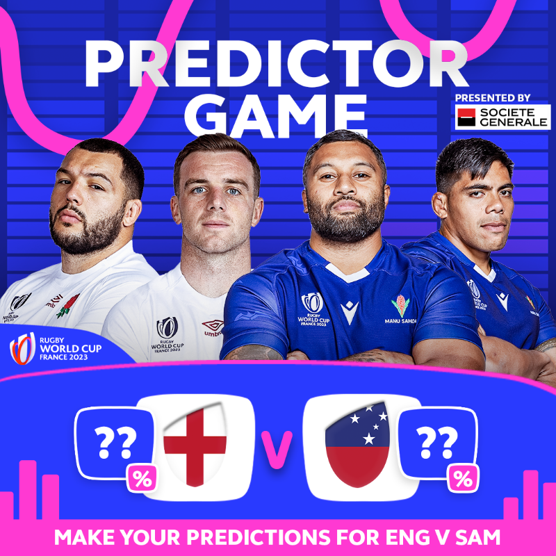 rugbyworldcup's tweet photo. Who do you think will come out on top in #ENGvSAM? ๐ญ
Play the #PredictorGame to have your say ๐
#RWC2023 | @SocieteGenerale | @Paramourdurugby