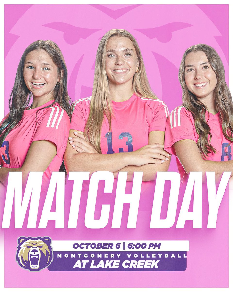 Montgomeryvball's tweet photo. Lady Bears are right down the road tonight @ Lake Creek! Get decked out in pink and join us for our combined Pink Out Match!  #PURPOSE #WIYW https://t.co/fVDHC2BjKW