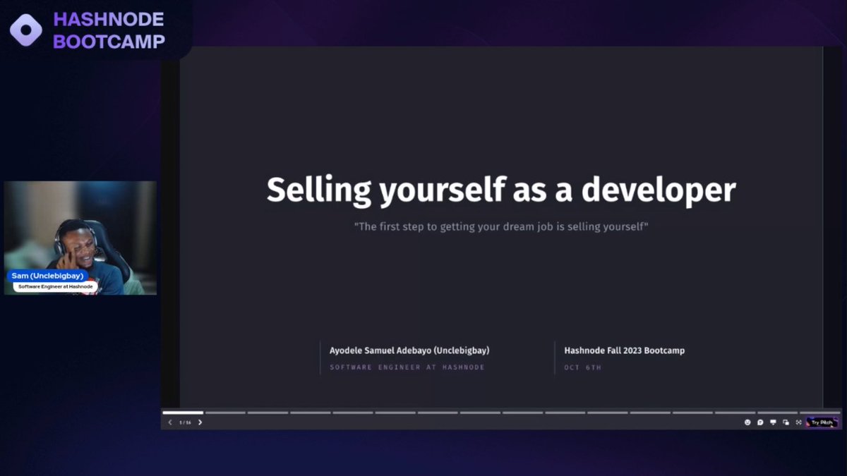 pavan_varma_728's tweet image. Done Day 5 @hashnode bootcamp 
- Growing Your Online Presence: Leveraging Social Media for Personal Branding by @yuricodesbot 
- Building an AI Headshots app with Leap AI by @thealexshaq 
- Selling yourself as a developer by @unclebigbay143 
#hashnodebootcamp #LearninginPublic