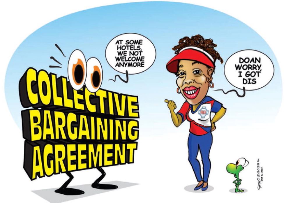 Flipping through today's Nation and spotted this gem! 😂 Collective bargaining taking center stage, but hey hotel workers, remember we're stronger together! 💪 Let's keep the energy and stay committed. #BWUStandTall #ItsAboutYoU #BWUsolutions #Barbadosworkersunion