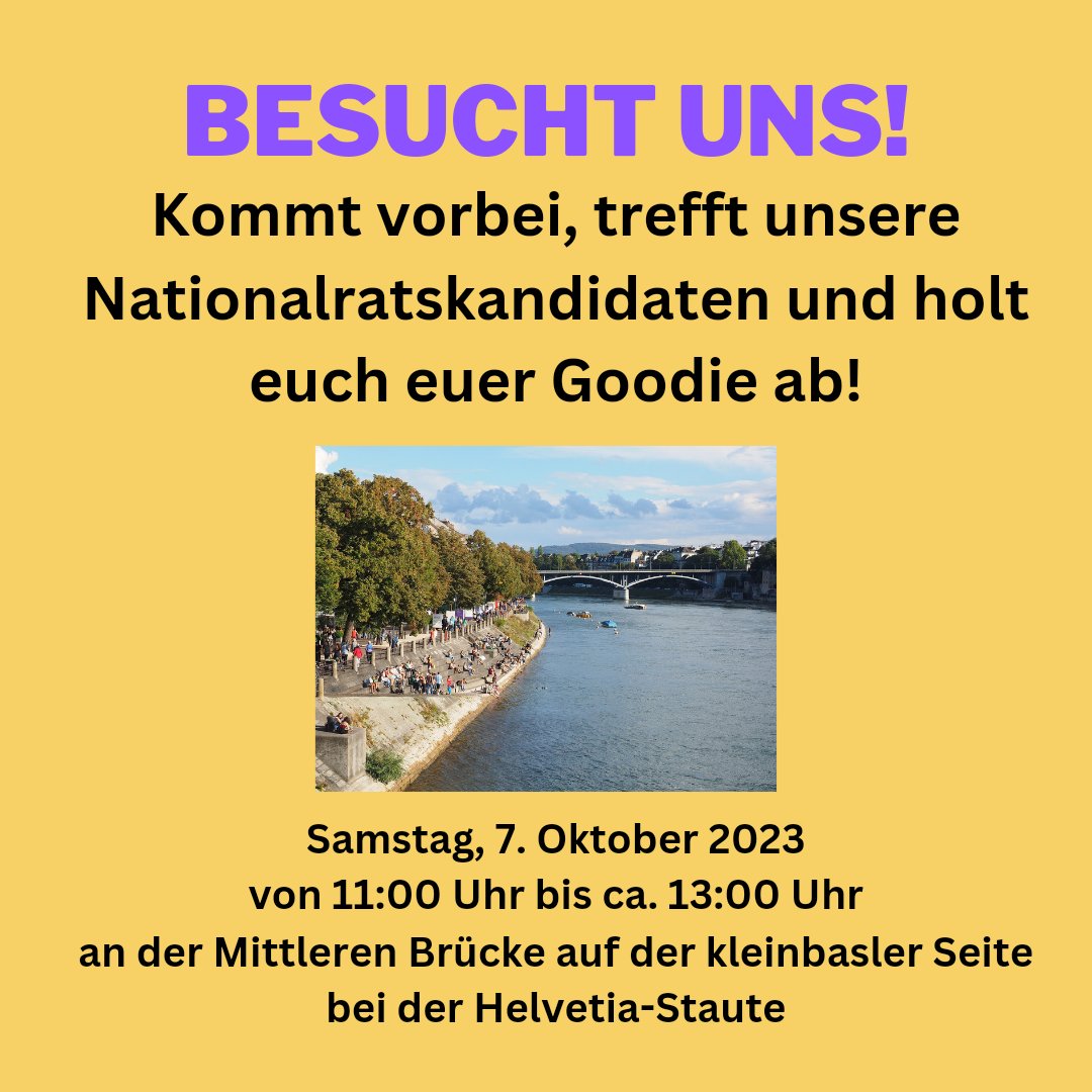 Die Junge Mitte Basel-Stadt (@diejungemittebs) on Twitter photo Trefft uns morgen zwischen 11-13 Uhr an der Mittleren Brücke auf kleinbasler Seite und holt euch eure Goodies ab. Wir freuen uns über jede und jeden der vorbeischaut!
<a href="/dieMitte_bs/">Die Mitte Basel-Stadt</a> #wahlench23 Trefft uns morgen zwischen 11-13 Uhr an der Mittleren Brücke auf kleinbasler Seite und holt euch eure Goodies ab. Wir freuen uns über jede und jeden der vorbeischaut!
<a href="/dieMitte_bs/">Die Mitte Basel-Stadt</a> #wahlench23