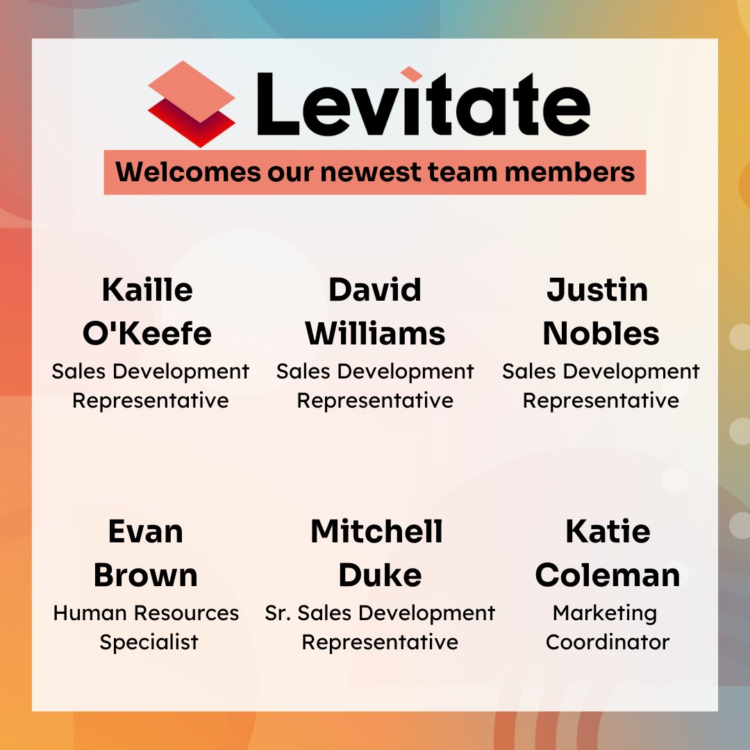 Give this post a 💙 to join us in welcoming our new team members! 🥳 #LifeAtLevitate 

#Raleigh #WeAreHiring #SalesCareer #SDRJobs #RaleighJobs
