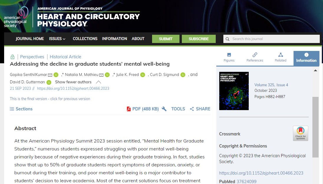 Important read ➡️ Addressing the decline in graduate students’ mental well-being
~ Gopika SenthilKumar, Natalia M. Mathieu, Julie K. Freed, Curt D. Sigmund, David D. Gutterman
ow.ly/bOVm50PSpSw