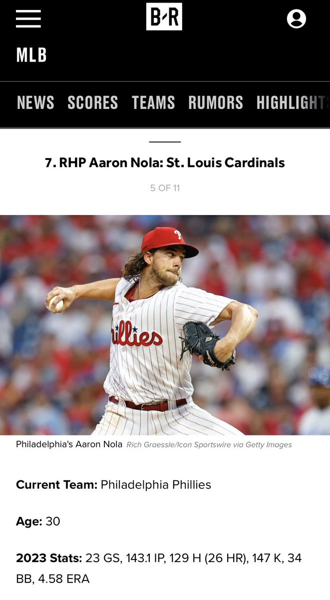 The_Ryan_Shull's tweet photo. This Bleacher Report article has Aaron Nola to the @Cardinals on a 5 year $125M deal. 

I’m in. https://t.co/1CBZJoBBgJ