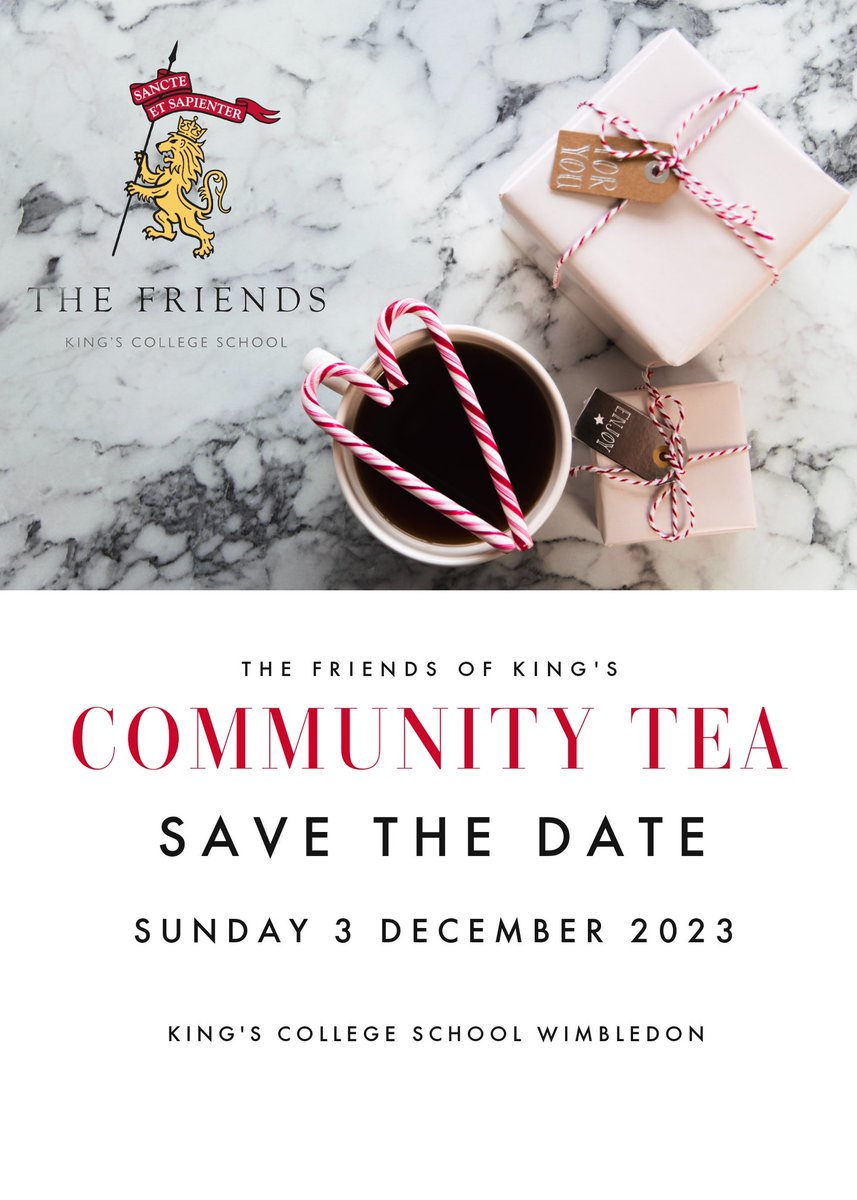 Friends of King's (@kcsfriends) on Twitter photo Save the Date: Community Tea returns Sunday 3 December. Our annual tradition welcomes 200 local elderly guests to an afternoon tea with Christmas music and food. Further details after half term calling for volunteers and goodies. <a href="/KCJSWimbledon/">KCJSWimbledon</a> <a href="/KCSWimbledon/">King's News</a> Save the Date: Community Tea returns Sunday 3 December. Our annual tradition welcomes 200 local elderly guests to an afternoon tea with Christmas music and food. Further details after half term calling for volunteers and goodies. <a href="/KCJSWimbledon/">KCJSWimbledon</a> <a href="/KCSWimbledon/">King's News</a>