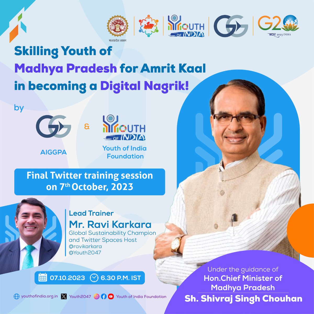 CMYIPRATLAM's tweet photo. Unleash Your Digital Potential! Calling all Youth Warriors to the Grand Finale Twitter(X) Session with Shri Ravi Karkara Ji. Together, Let's Shape the Future!
@OfficeofSSC
#youthpower #youth2047 #DigitalIndialeadership #MadhyaPradesh #cmyip #global #Youth #trending #cmyipdp https://t.co/rBBy1imVze
