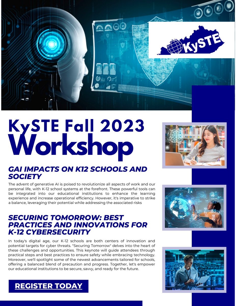 JCPSTechEA's tweet image. Dive into the cutting-edge realms of Generative Artificial Intelligence (AI) and Cybersecurity with @kystetech&apos;s Fall Workshop! 

Join #KyEdTech Leaders, CIOs, DLCs, and Techs from across the state to &quot;Go Beyond&quot; in preparation for #KySTE24. 

Keynote Sneak Peek Below!
