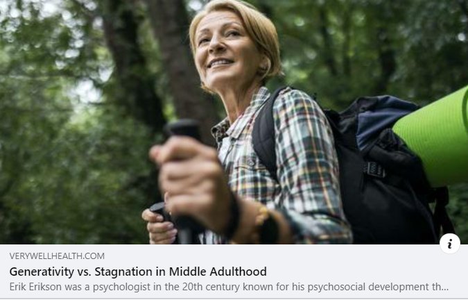 KadesMargolis's tweet image. Midlife crisis OR opportunity?

#ErikErikson&apos;s #PsychosocialDevelopmentTheory posits that people ages 40-65 are in the &quot;generativity vs. stagnation&quot; stage of life, often reflecting on their lives &amp;amp; contributions to society.

Read more: verywellhealth.com/generativity-v…