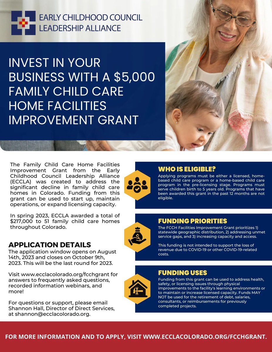 The application window for the FCCH Facilities Improvement Grant closes on MONDAY, October 9th! ¡La ventana de solicitud para la Subvención para la mejora de las instalaciones del hogar de cuidado infantil familiar cierra el LUNES 9 de octubre! buff.ly/47JOQXo