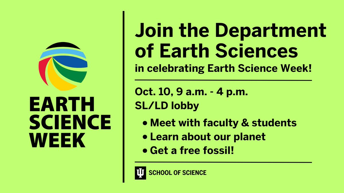 School of Science at IU Indianapolis (@iuiscience) on Twitter photo Happening next week! 🌎 Join <a href="/IUPUI_ES/">IUPUI Earth Sciences</a> on Tuesday, Oct. 10, in the SL/LD lobby (near the elevators) to celebrate Earth Science Week! Happening next week! 🌎 Join <a href="/IUPUI_ES/">IUPUI Earth Sciences</a> on Tuesday, Oct. 10, in the SL/LD lobby (near the elevators) to celebrate Earth Science Week!