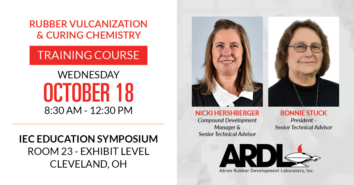 Don't miss out on our next training course at the International Elastomers Conference! Nicki Hershberger and Bonnie Stuck will be sharing their expertise on Rubber Vulcanization and Curing Chemistry. Learn more 👉 ow.ly/VXHX50PToSp #RubberIEC