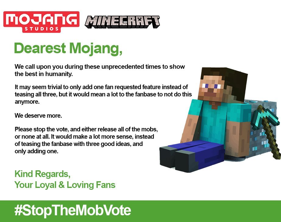 SpartamaxVEVO's tweet photo. mojang con todo el cariño del mundo, váyanse a la mierda. #StopTheMobVote https://t.co/dWdnRzfmhw
