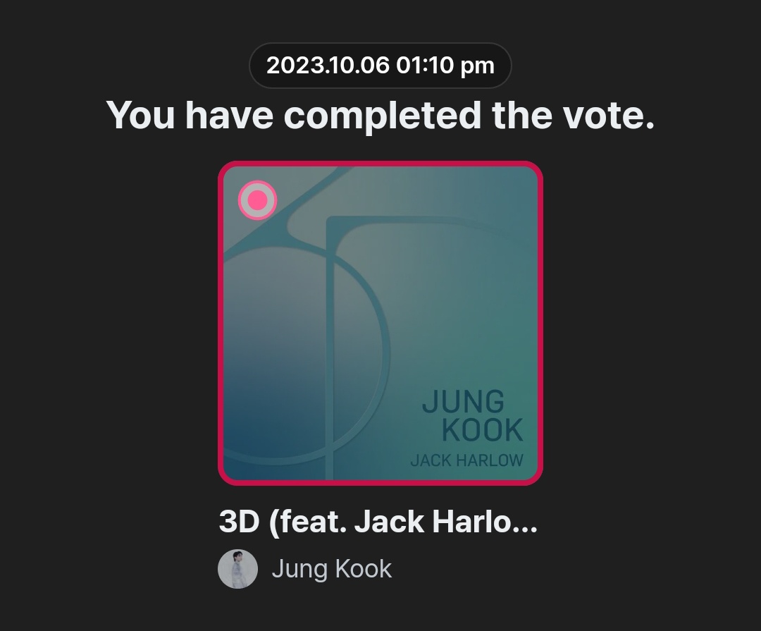 🗳 | M COUNTDOWN

— Comenzó a la pre-votación de M COUNTDOWN Y “3D (feat. Jack Harlow)” de #JUNGKOOK se encuentra nominada, así que pasen a dejar sus votos. 

(mnetplus.world/community/vote…)