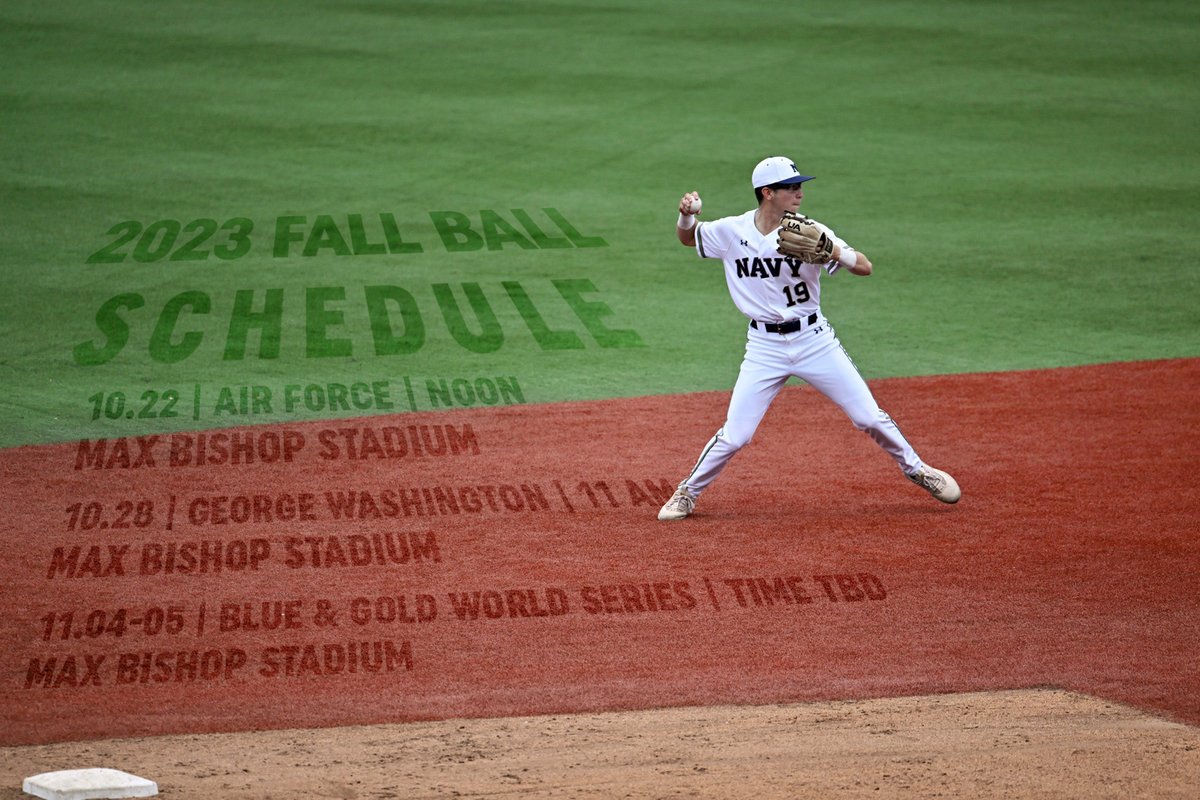 Navy Baseball (@navybaseball) on Twitter photo 🍂All Set for Fall Ball at Bishop🍂
The Mids will take on Air Force and George Washington later this month before wrapping up the fall with the Blue & Gold World Series on Nov. 4-5.
📰 tinyurl.com/yqgetvpe
#GoNavy | <a href="/NCAABaseball/">NCAA Baseball</a> 🍂All Set for Fall Ball at Bishop🍂
The Mids will take on Air Force and George Washington later this month before wrapping up the fall with the Blue & Gold World Series on Nov. 4-5.
📰 tinyurl.com/yqgetvpe
#GoNavy | <a href="/NCAABaseball/">NCAA Baseball</a>