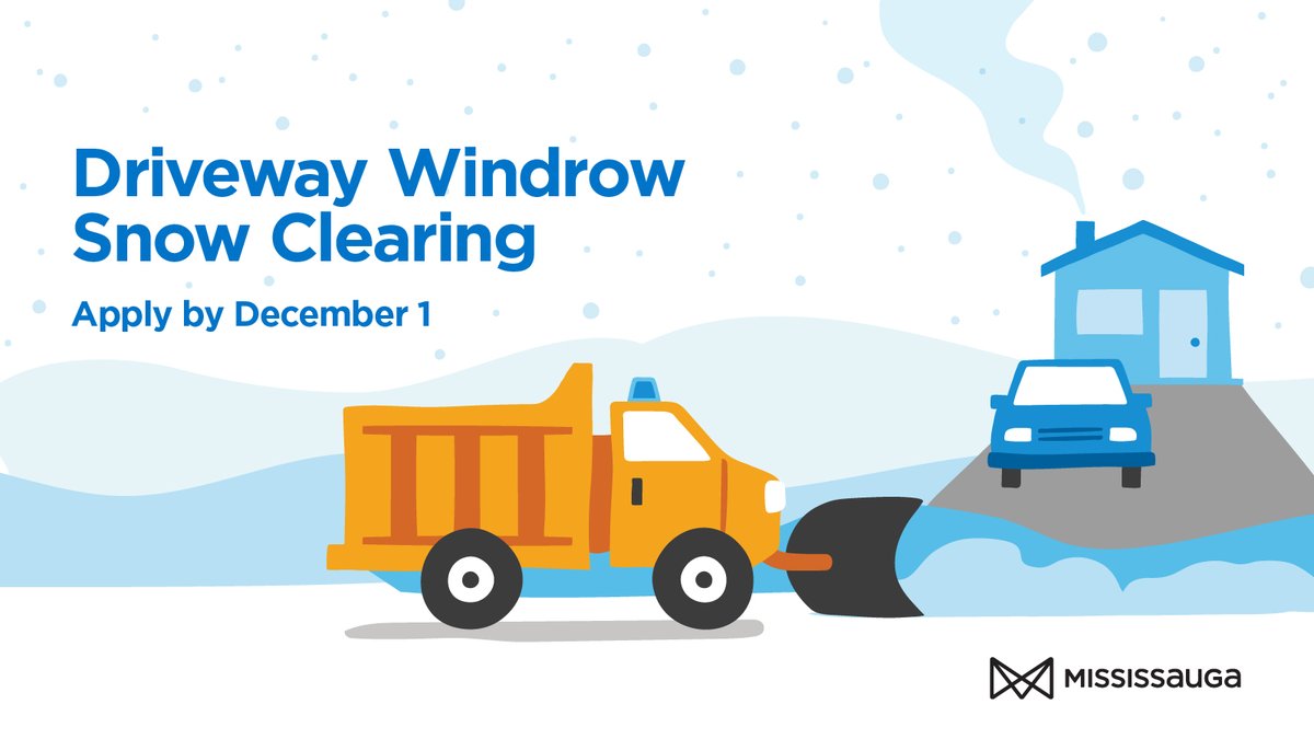 citymississauga's tweet photo. When you apply for our Driveway Windrow Snow Clearing program, we complete a site inspection of your driveway so that our crews are prepared to clear a space in the windrow properly and efficiently.

Apply early so that we can:
📝Process your application
👀Complete the necessary inspection
✔️Make sure we’re ready to clear your windrow before the first big snowfall arrives

This program is offered to residents 65 years old and older and those with a physical disability.

Apply now: https://t.co/jrNpbrIm3o