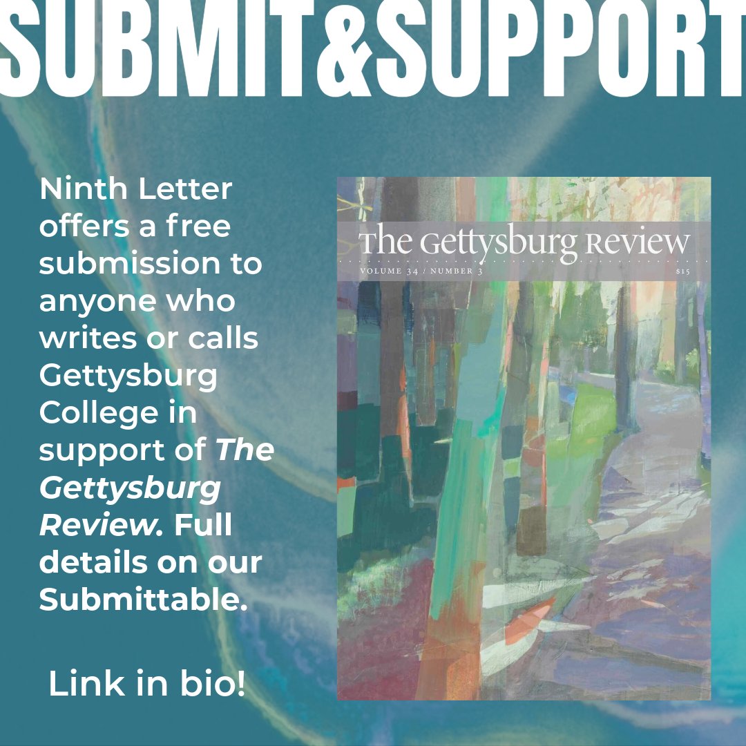 In support of the editors, staff, and readers of @GburgReview, we are offering a free submission to our print edition to anyone who calls/writes to Gettysburg College in support of TGR until 10/13. Full guidelines on our Submittable. Link in bio. Questions ninthletter9@gmail.com