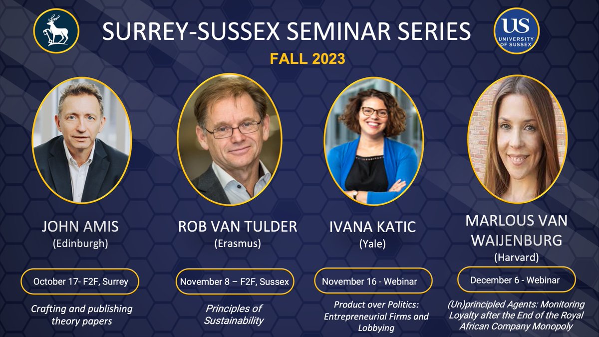 Sorin Krammer (@sorinkrammer) on Twitter photo Please join us for the Surrey-Sussex seminar series with some amazing speakers this fall, including @johnamis6 (<a href="/EdinburghUni/">The University of Edinburgh</a>), Rob van Tulder (<a href="/RSMErasmus/">Rotterdam School of Management, Erasmus University</a>), Ivana Katic (<a href="/Yale/">Yale University</a>) and Marlous van Waijenburg (<a href="/HarvardHBS/">Harvard Business School</a>). <a href="/sbsatsurrey/">SurreyBusinessSchool</a> #research #seminars #management. Please join us for the Surrey-Sussex seminar series with some amazing speakers this fall, including @johnamis6 (<a href="/EdinburghUni/">The University of Edinburgh</a>), Rob van Tulder (<a href="/RSMErasmus/">Rotterdam School of Management, Erasmus University</a>), Ivana Katic (<a href="/Yale/">Yale University</a>) and Marlous van Waijenburg (<a href="/HarvardHBS/">Harvard Business School</a>). <a href="/sbsatsurrey/">SurreyBusinessSchool</a> #research #seminars #management.