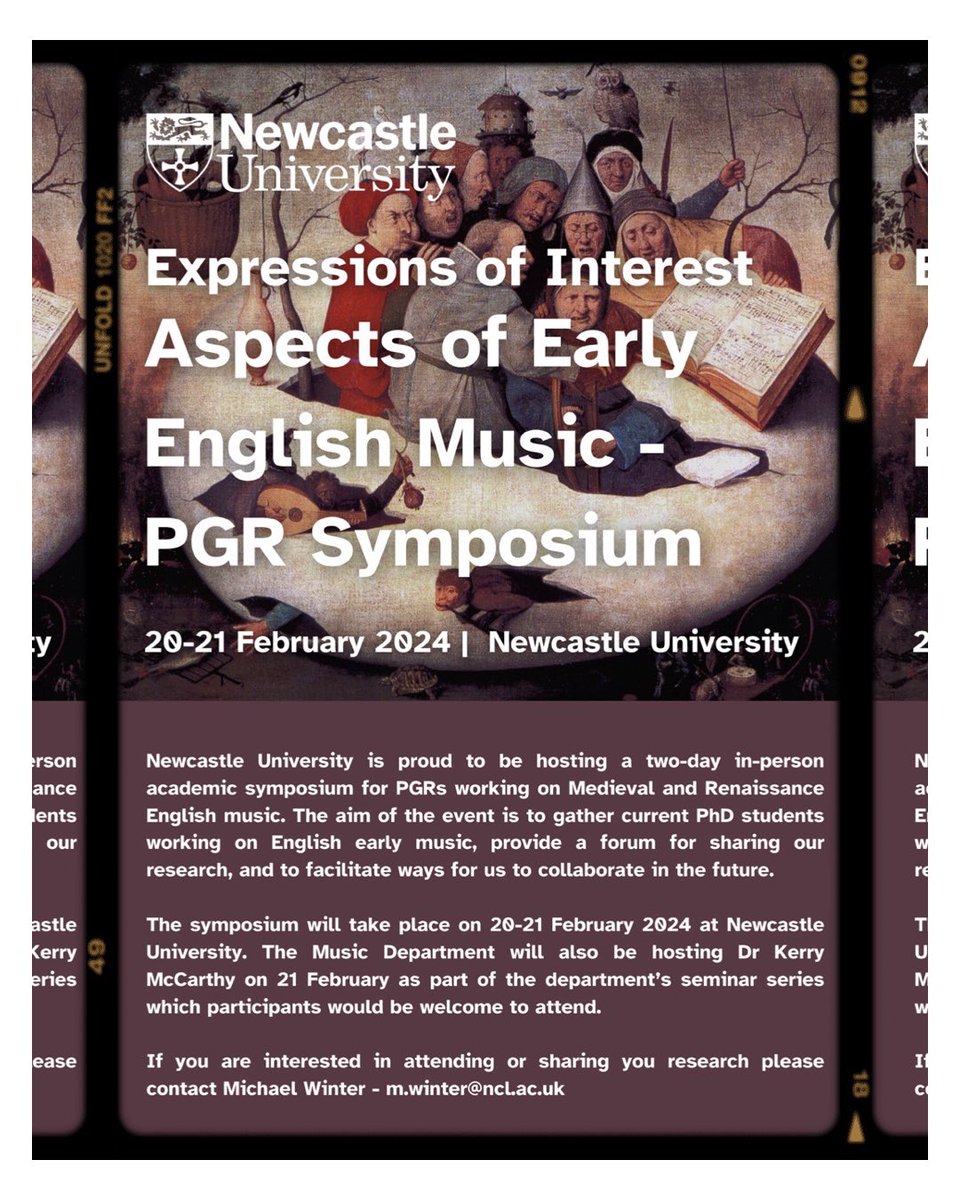 MusicNclUni's tweet photo. On 20-21 Feb 24, #ICMUS will host a two-day in-person academic symposium for PGRs working on Medieval and Renaissance English Music. The symposium will also host Dr Kerry McCarthy on 21 Feb at the ICMuS Research Seminar. For more info, see email contact in image https://t.co/Oyq1cvUr02