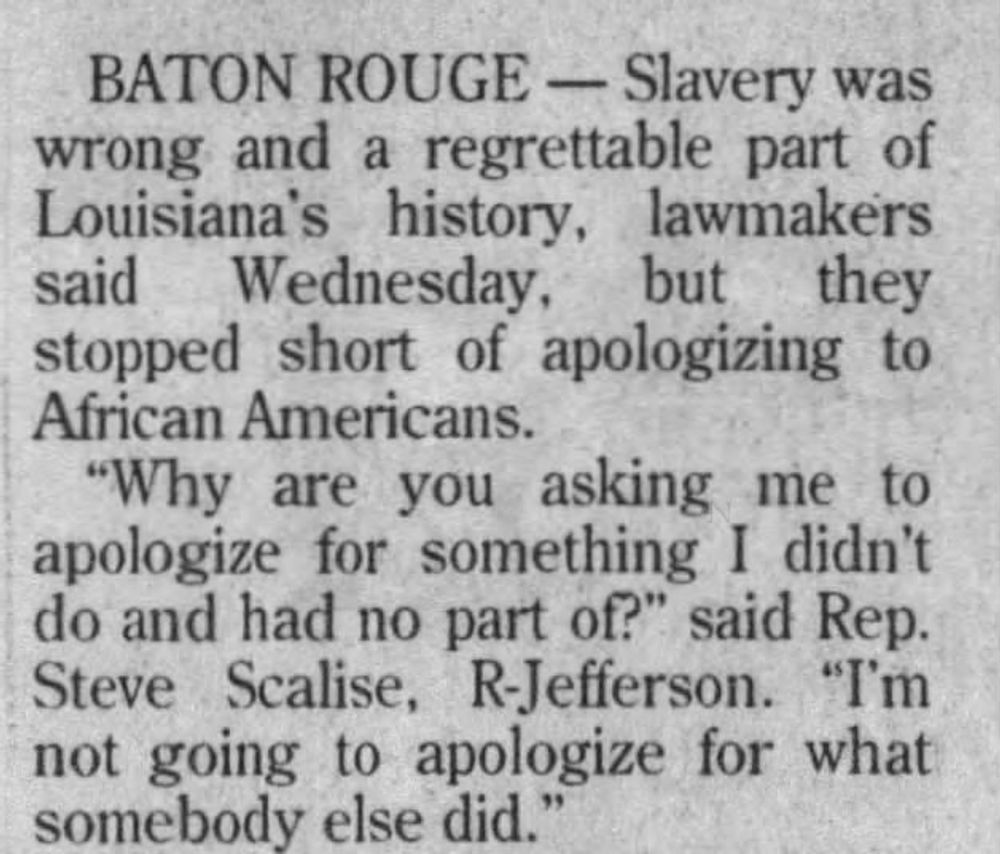 LarryGlickman's tweet photo. Steve Scalise took office as Louisiana State Representative in 1996 and his first two actions of consequence were his March 1996 vote for a plan to abolish one of two Black majority Congressional districts and his April 1996 statement about slavery. https://t.co/CQTDQdgB97