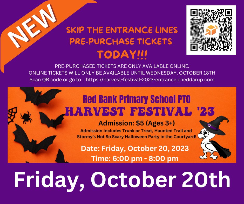 The countdown is on...only 2 more weeks until RBPS PTO Harvest Fest! NEW this year, you can pre-purchase admission tickets and skip the lines! #spookyseason #spooktacular #harvestfest23 #stormyway #greatthingshappenhere #RBBisBIA <a href="/DreamBigRB/">Luigi Laugelli</a> <a href="/rbpsEAGLES/">Red Bank Primary</a> <a href="/RedBankSup/">Dr. Jared Rumage</a>