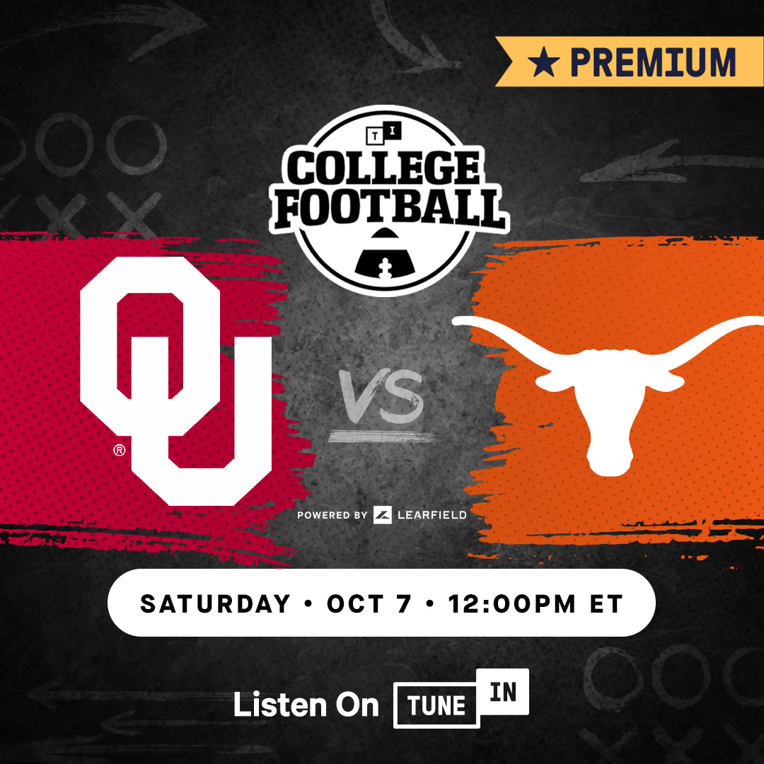 Our top college match-up today 💪 🏈 Listen to @tailgateradio using the new TuneIn Switch feature so you can seamlessly switch between the live game and music! #RedRiverRivalry