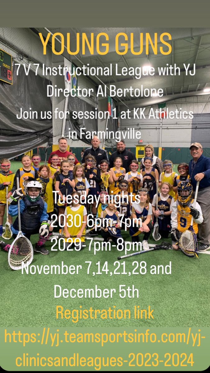 Al Bertolone (@coachbertolone) on Twitter photo The best night of the week returns!
Our YJ YOUNG GUNS 7v7 instructional league is one of the best clinics you can put your young player into. Free play in a clinic setting that stresses fun and fundamentals.
3 sessions
All info on the YJ website.
<a href="/LIYELLOWJACKETS/">Coach Rose</a> The best night of the week returns!
Our YJ YOUNG GUNS 7v7 instructional league is one of the best clinics you can put your young player into. Free play in a clinic setting that stresses fun and fundamentals.
3 sessions
All info on the YJ website.
<a href="/LIYELLOWJACKETS/">Coach Rose</a>