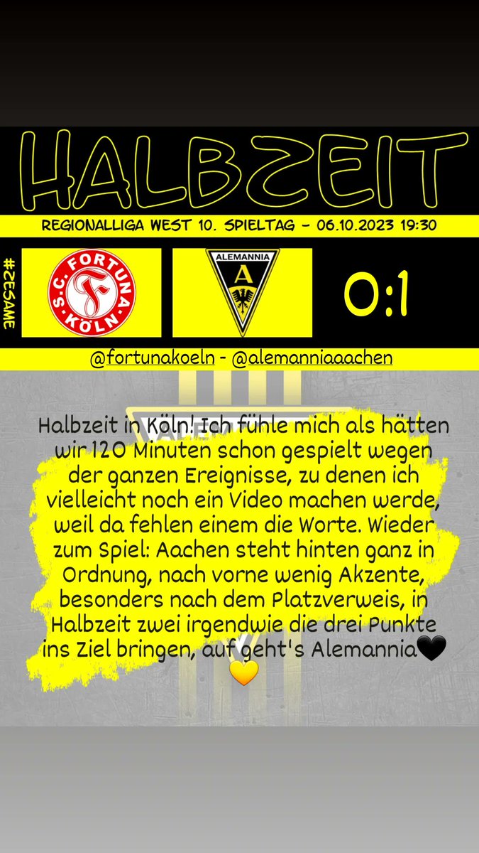 Alaix2202's tweet image. Halbzeit in Köln! Weitermachen und drei Punkte ins Ziel bringen🖤💛

#FORAAC