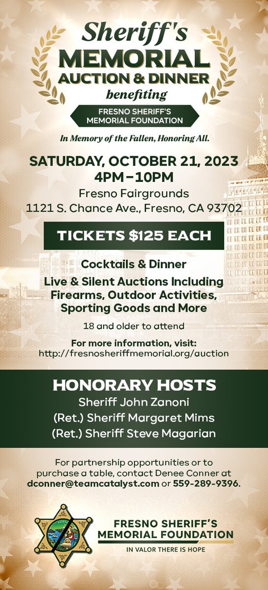 Join @KMJNow Oct. 21 for a wonderful event benefiting The Fresno Co. Sheriff's Memorial.  Tables are almost sold out, so move quick!  Details here:
kmjnow.com/amp-events/she…