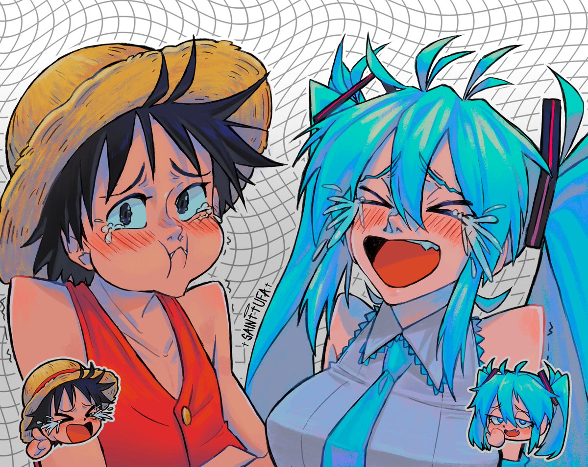 _saaanic_'s tweet photo. luffy and miku are laughing at you 🫵 https://t.co/c2hkU7moCM
