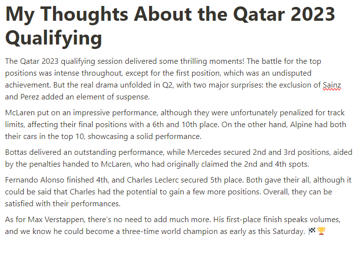 F1WithFede's tweet photo. My Thoughts About the Qatar 2023 Qualifying Session: Intense Battles, Surprises, and Verstappen's Dominance 🏁🏆
#QatarGP #F1Quali #Formula1 #MaxVerstappen https://t.co/iks9keMtyJ