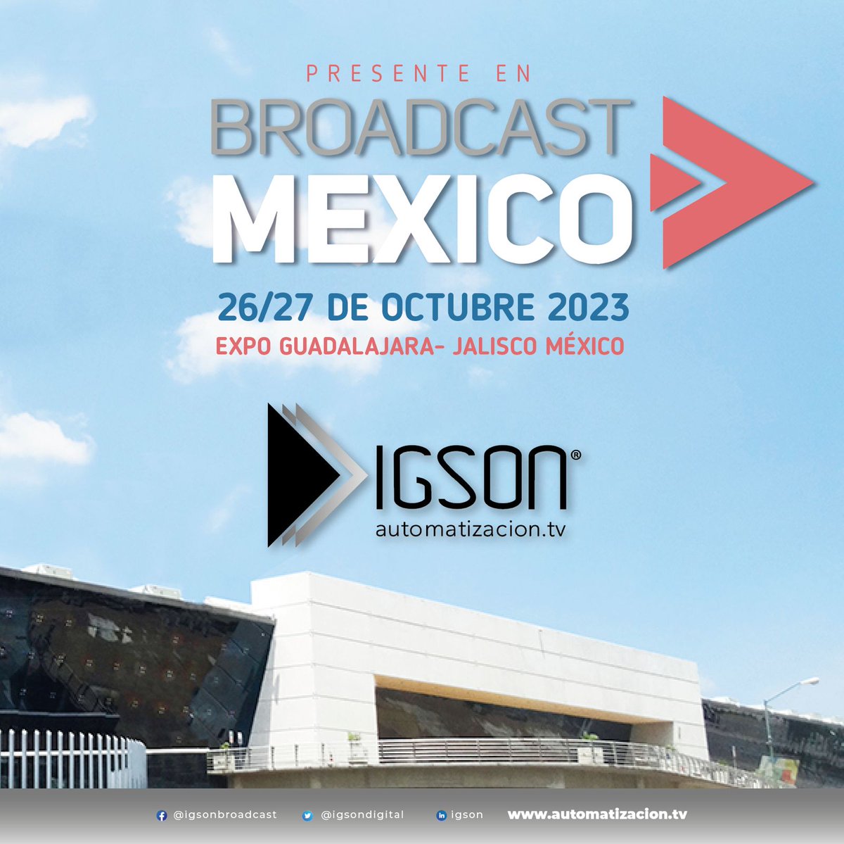 ¡Y seguimos! El 26 y 27 de octubre de 2023, estaremos en la expo @BroadcastMexico en Guadalajara (Jalisco).

Llevamos muuuuuchas novedades. ¿NOS VEMOS?

#broadcastmexico #broadcast #broadcasting #broadcastmedia #broadcastproduction #broadcastmexico #bcmx2023