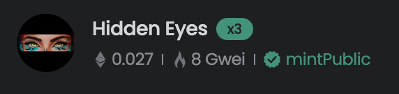 Welcome to the first Hidden Eyes holders 🙏🥳