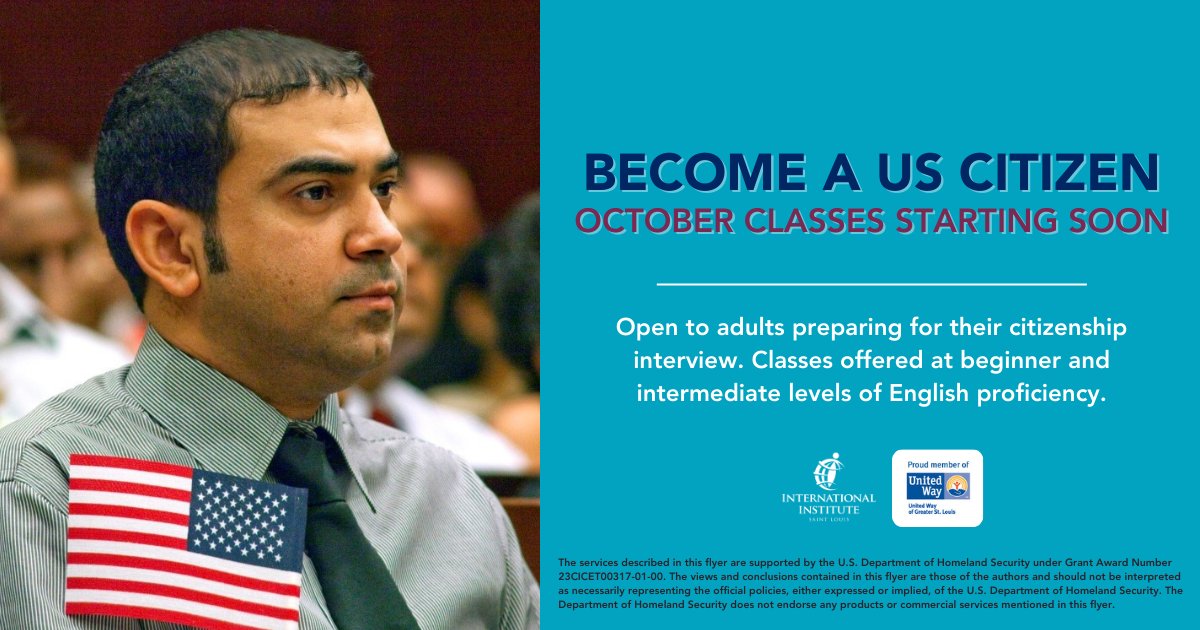 The International Institute teaches classes to help new Americans pass their citizenship tests 📝 

These courses are tailored to different levels of English language skills and are offered both online and in person. 

Call 314-827-6734 or 314-655-0908 to enroll!