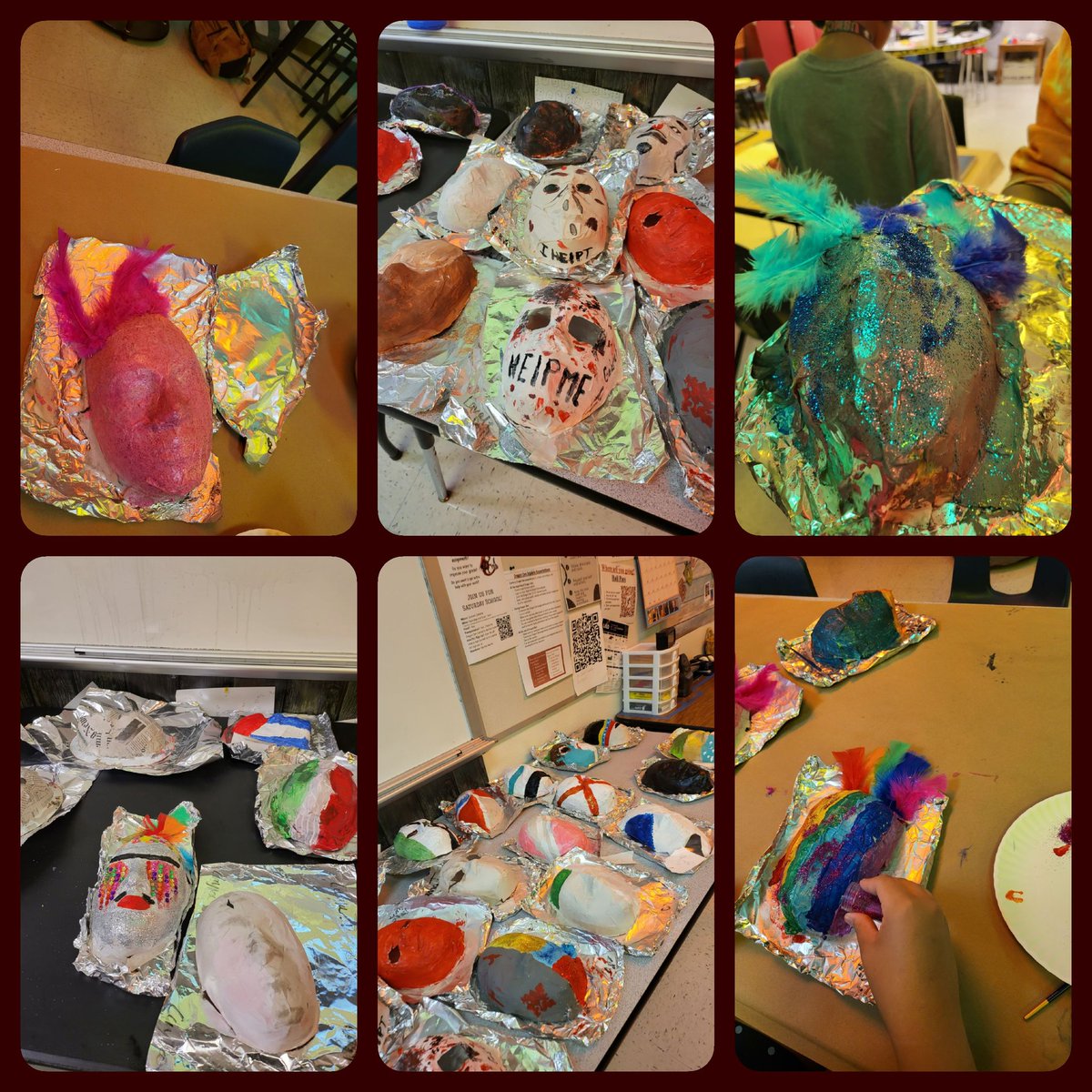 o_leesha's tweet photo. Masks completed! This is just a preview! To see all of the beautiful masks our students created for #HispanicHeritageMonth, come out to @DurhamMS on October 20th from 6-8 pm! #collaboration #ALSCan https://t.co/2K2zcUrmxW