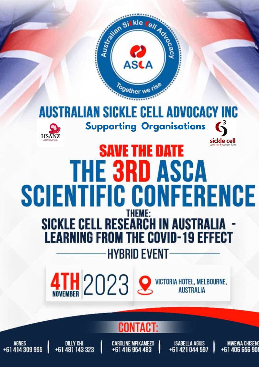 znsava's tweet image. Join @AuSickle for the 3rd Sickle Cell Conference on 4th November. Tickets here: eventbrite.com.au/e/asca-3rd-sic…
This is a hybrid event. Warriors and Caregivers free.
#SickleCellAwareness 
#SickleCellDisease 
#Australia 
#Conference 
#Event