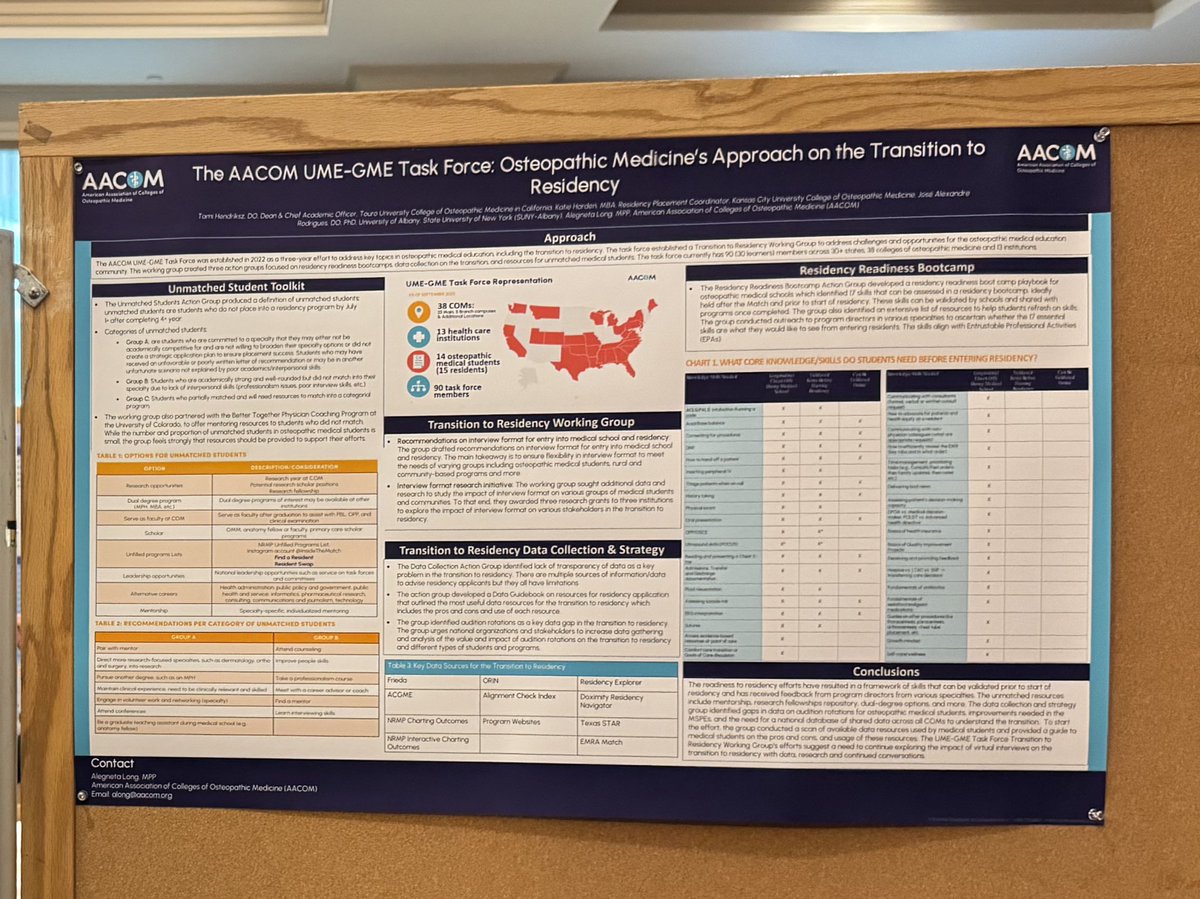 Glad to see @AACOMmunities present their work “The AACOM UME-GME Task Force: Osteopathic Medicine's Approach on the Transition to Residency” at the #NRMPConference! 

@TheNRMP #MedEd #UMEtoGME #NRMP